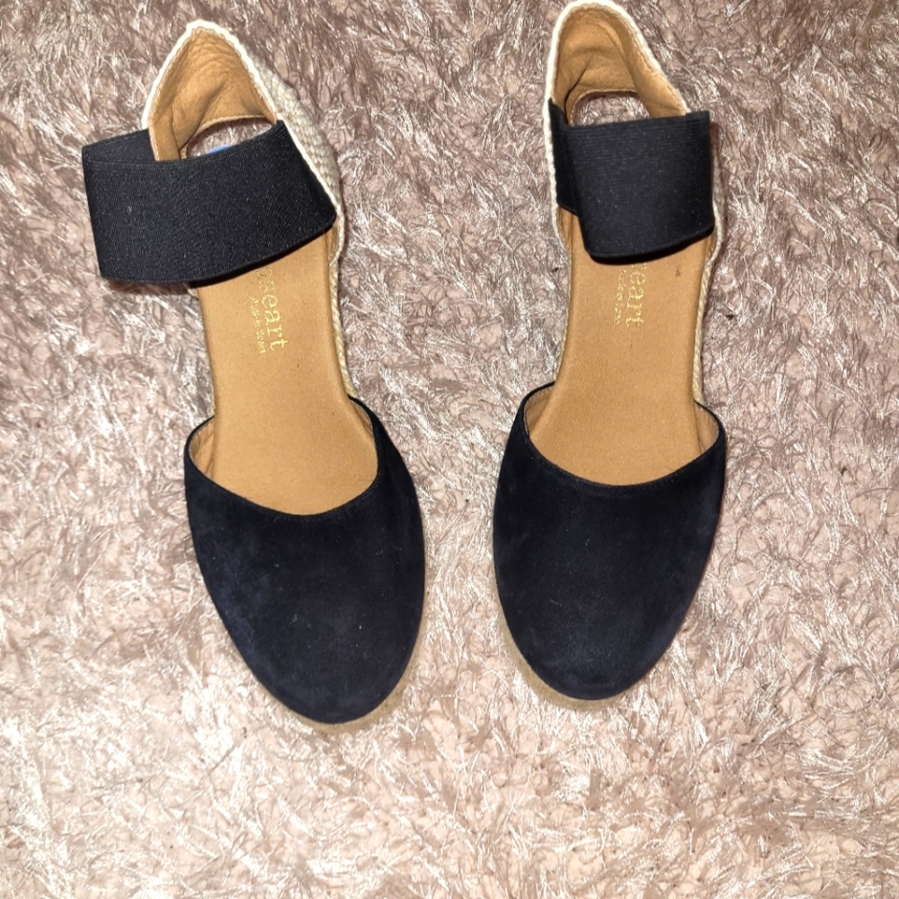 Black suede top espadrills wedges
